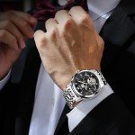 OLEVS Men's Silver & Black Skeleton Automatic Watch