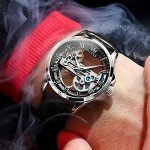OLEVS Men's Automatic Skeleton Watch with Leather Band