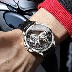 OLEVS Men's Automatic Skeleton Watch with Leather Band