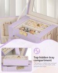 Purple Leather Jewelry Box with Mirror and Drawers