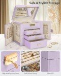 Purple Leather Jewelry Box with Mirror and Drawers