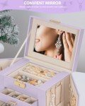 Purple Leather Jewelry Box with Mirror and Drawers