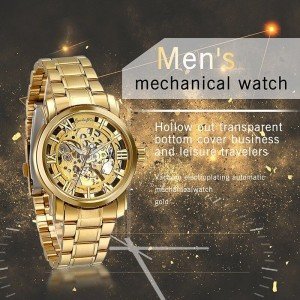Luxury Gold Tone Skeleton Automatic Mechanical Wrist Watch