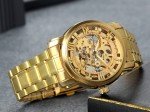 Luxury Gold Tone Skeleton Automatic Mechanical Wrist Watch