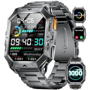 HIRREO Men's Military Smart Watch, 80 Days Battery