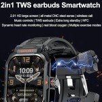 Military Smartwatch with Earbuds for Men