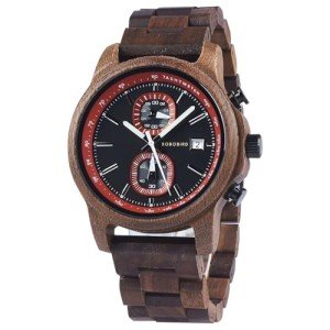 Stylish Men's Wooden Chronograph Watch - Red
