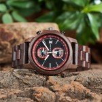 Stylish Men's Wooden Chronograph Watch - Red