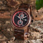 Stylish Men's Wooden Chronograph Watch - Red