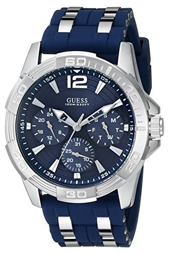 GUESS Blue Stainless Steel Silicone Watch, Day/Date