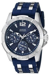 GUESS Blue Stainless Steel Silicone Watch, Day/Date