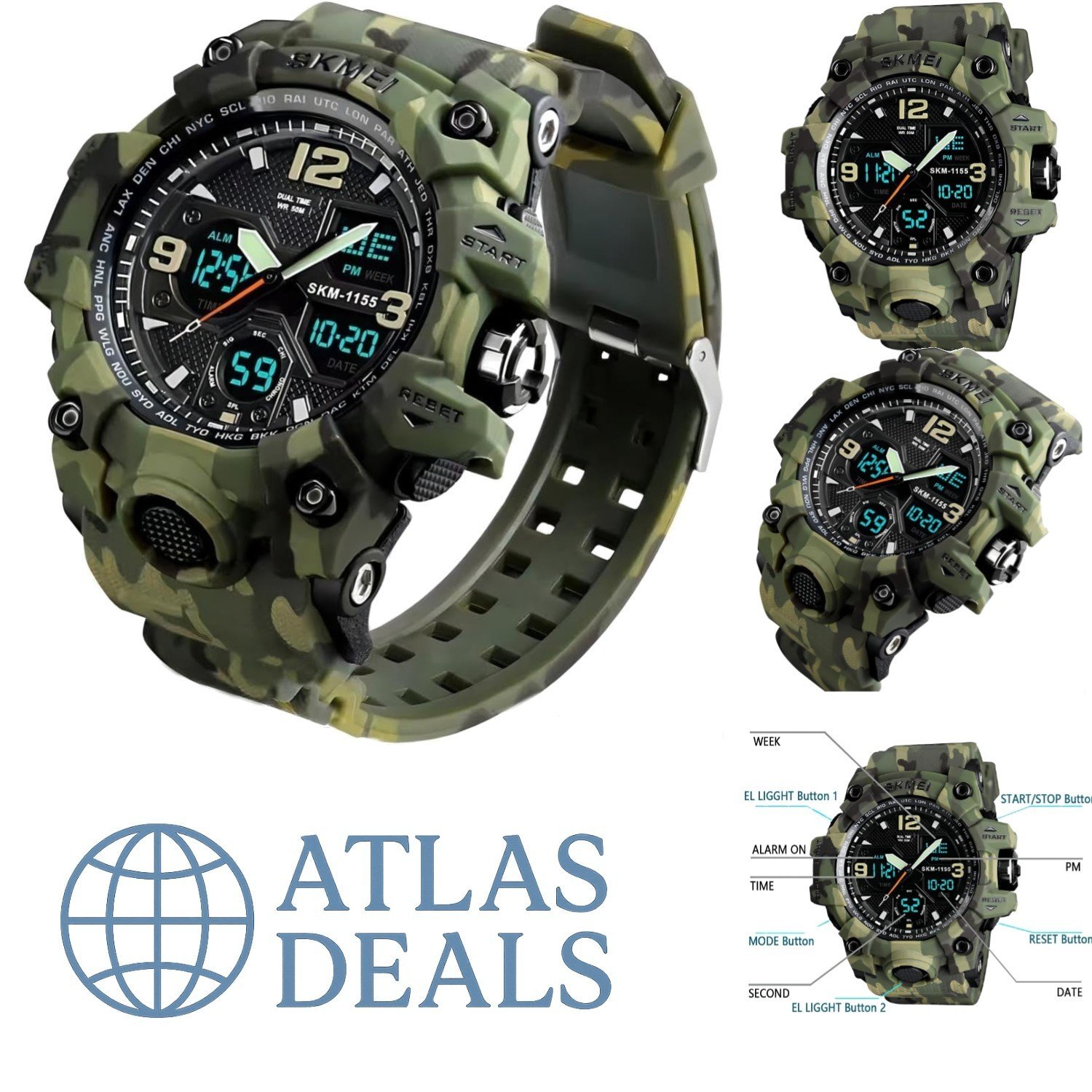 Men's Outdoor Tactical Dual Display Watch 164FT Waterproof
