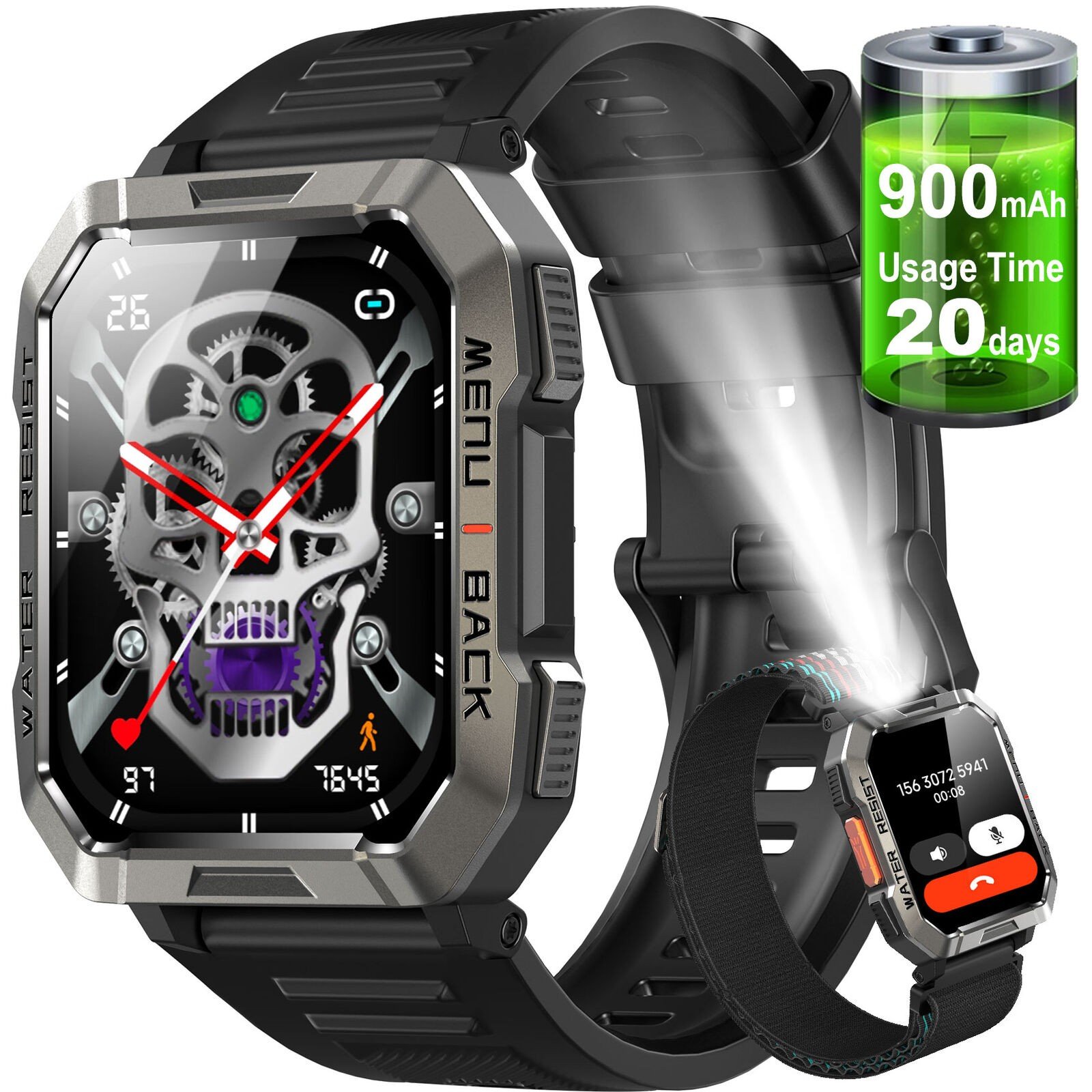 Military Tactical Smart Watch for Men Fitness Tracker
