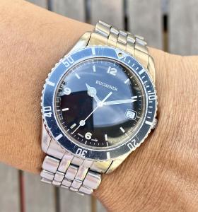 1980s Vintage Bucherer Diver 36mm Stainless Steel Swiss Quartz ETA 'Submariner'