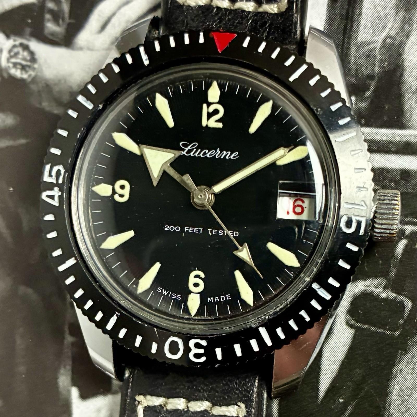 Lucerne 70s Vintage Geneva Sport 200M Diver Swiss Mechanical Watch 38mm NICE!