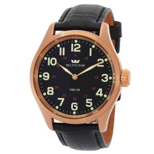 New Glycine KMU48 3906.29AT.LBK7D Mechanical Black Dial Black Leather Band Watch