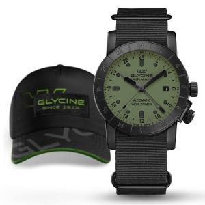 Glycine GL0493 Airman Contemporary GMT Mens Swiss Made Automatic Watch & Hat NEW
