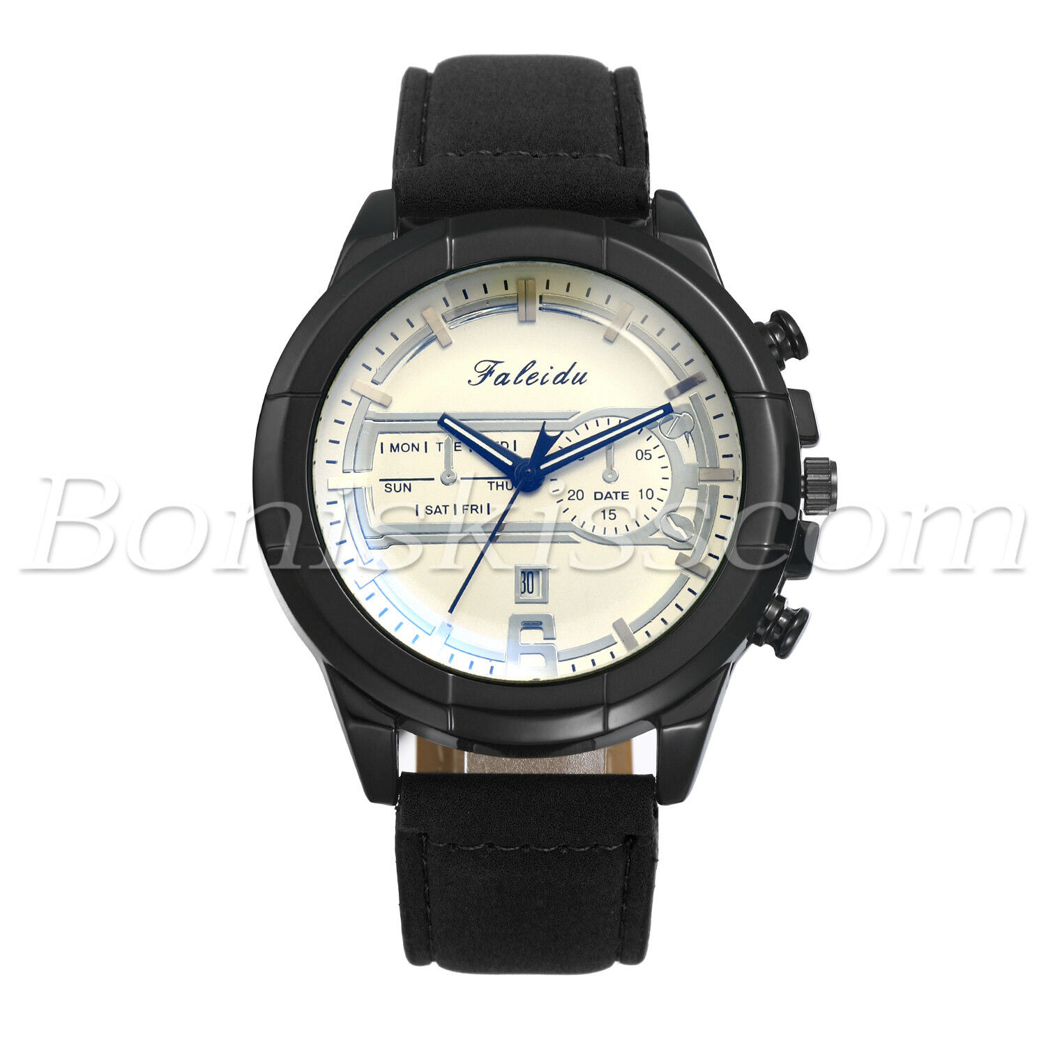 Men's Leather Strap Sports Quartz Analog Wrist Watch