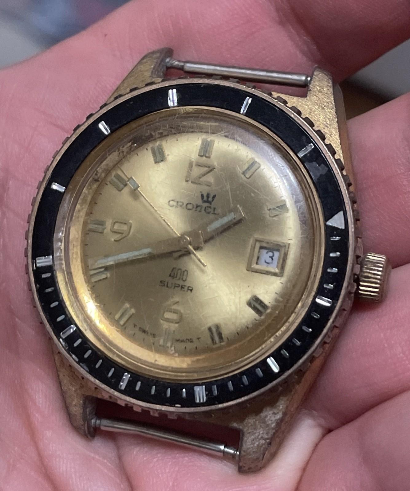 Cronel 400 Super Swiss Made Vintage Dive Watch Running Missing Band