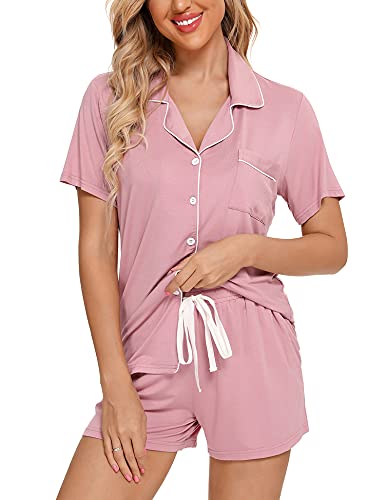 FERDAT Soft Pink Button Down Women's Pajama Set