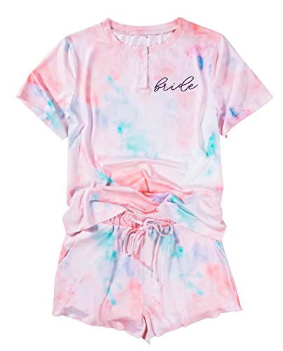 LOTUCY Pink Tie Dye Bride Pajama Set