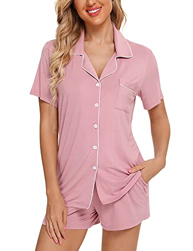 FERDAT Soft Pink Button Down Women's Pajama Set