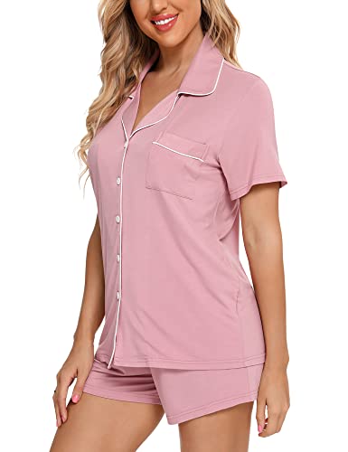 FERDAT Soft Pink Button Down Women's Pajama Set