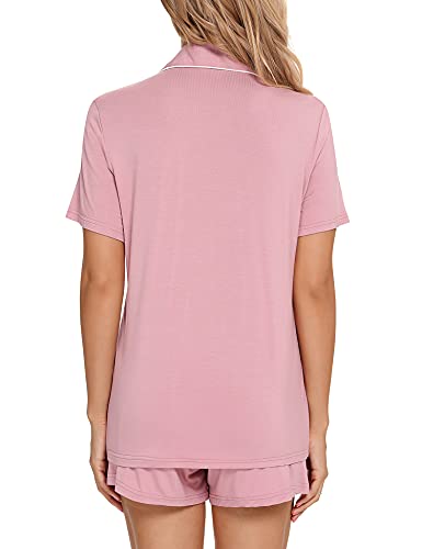 FERDAT Soft Pink Button Down Women's Pajama Set