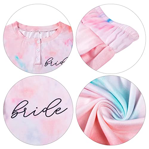 LOTUCY Pink Tie Dye Bride Pajama Set
