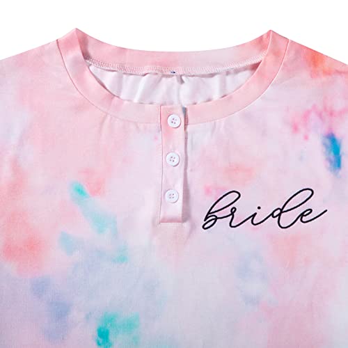 LOTUCY Pink Tie Dye Bride Pajama Set
