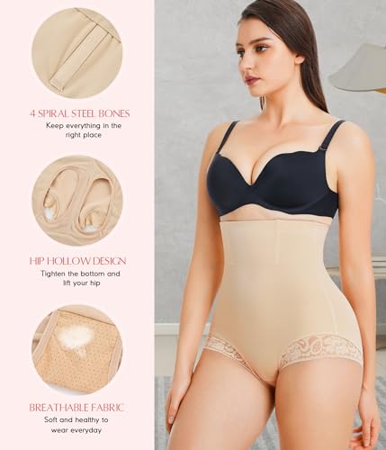 MERYOSZ Butt Lifting High Waisted Shapewear Shorts - Beige