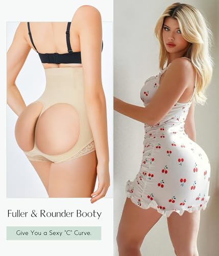 MERYOSZ Butt Lifting High Waisted Shapewear Shorts - Beige