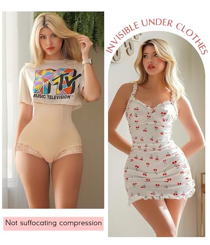 MERYOSZ Butt Lifting High Waisted Shapewear Shorts - Beige