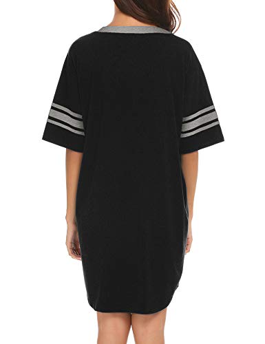 Ekouaer Women's V-Neck Cotton Sleepshirt, Loose Fit, Large