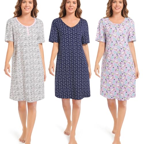 CONOMAX 3PCS Soft Night Shirts Nightgowns Sleep Dress