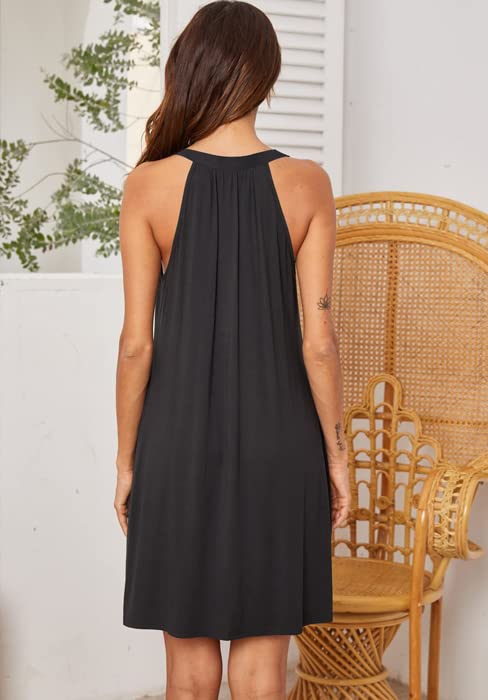 Ekouaer Black Sleeveless Nightgown Sleepwear - XX-Large