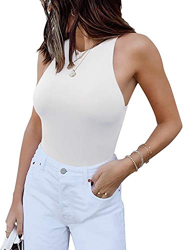White High Neck Racer Back Thong Bodysuit - Medium