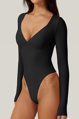 QINSEN Women's Black Sexy Sweetheart Bodysuit Tops
