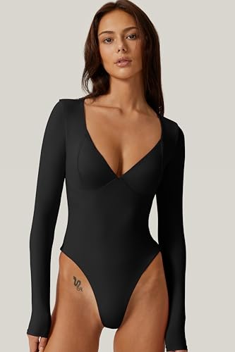 QINSEN Women's Black Sexy Sweetheart Bodysuit Tops