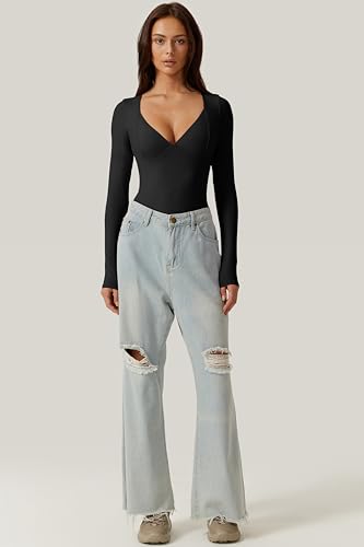 QINSEN Women's Black Sexy Sweetheart Bodysuit Tops