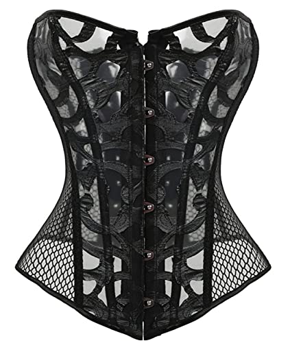 EverLove Satin Lace-Up Overbust Corset Shapewear Black