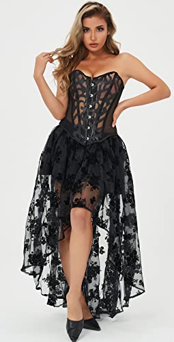 EverLove Satin Lace-Up Overbust Corset Shapewear Black