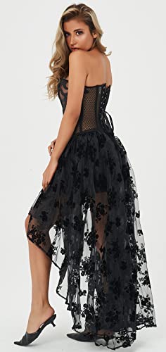 EverLove Satin Lace-Up Overbust Corset Shapewear Black