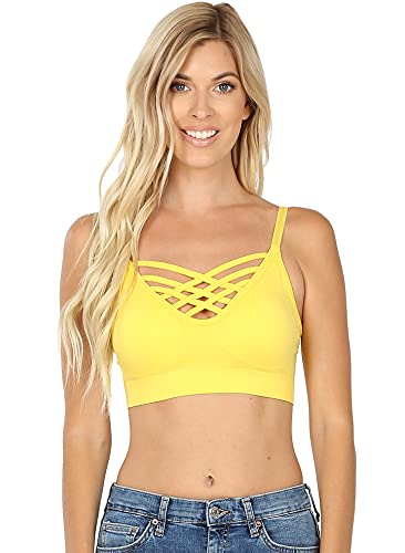Yellow Cross Strappy Wirefree Sports Bra for Women