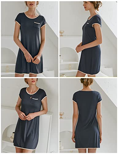 Ekouaer Cotton Nightgown Sleep Shirt Tee (L Dark Grey)