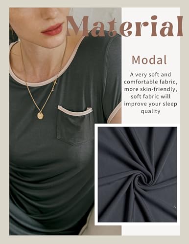 Ekouaer Cotton Nightgown Sleep Shirt Tee (L Dark Grey)