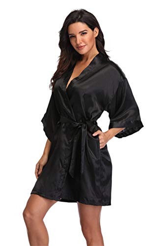 Black Short Satin Kimono for Bride or Bridesmaid
