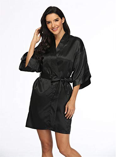 Black Short Satin Kimono for Bride or Bridesmaid