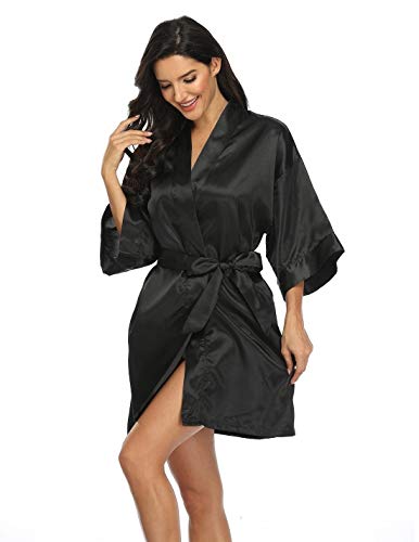 Black Short Satin Kimono for Bride or Bridesmaid