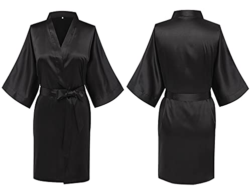 Black Short Satin Kimono for Bride or Bridesmaid